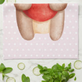 可愛いテディ運ベアの水玉模様赤いハート キッチンタオル (折り畳み)