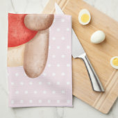 可愛いテディ運ベアの水玉模様赤いハート キッチンタオル (四つ折り)