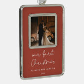 可愛いテラコッタ私たちの初めてのクリスマス写真 シルバープレートフレームオーナメント (右)