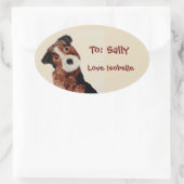 可愛いテリア犬 楕円形シール (バッグ)