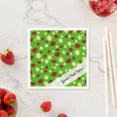 可愛いテングミとデイジーの花柄グリーン スタンダードカクテルナプキン (インサイチュ)