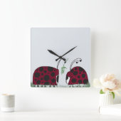 可愛いテントウムシとヤドリギ スクエア壁時計 (ホーム)