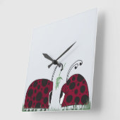 可愛いテントウムシとヤドリギ スクエア壁時計 (傾斜)