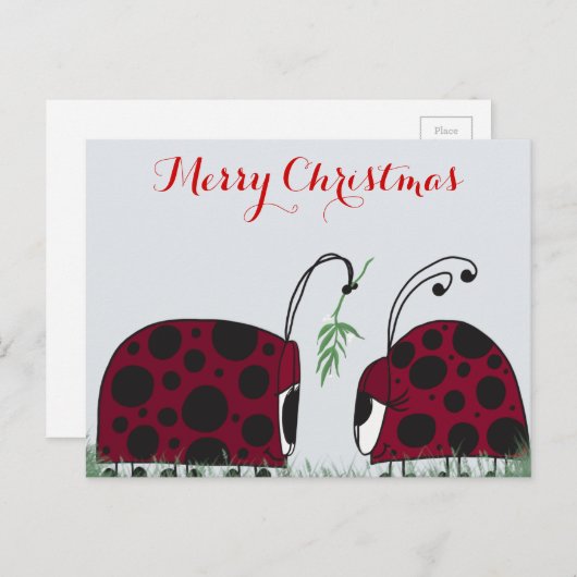 可愛いテントウムシとヤドリギ ポストカード (正面/裏面)