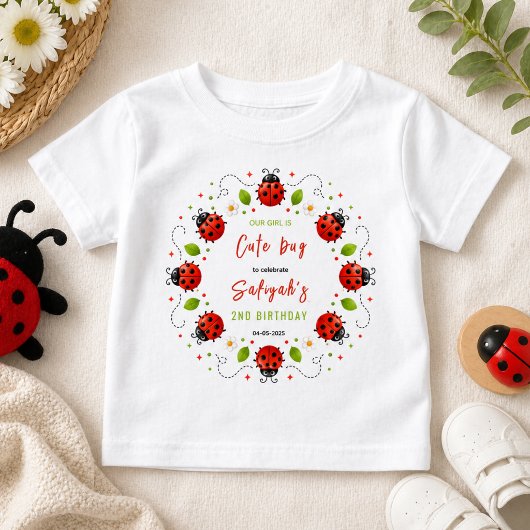 可愛いテントウムシの2歳の誕生日パーティー ベビーTシャツ
