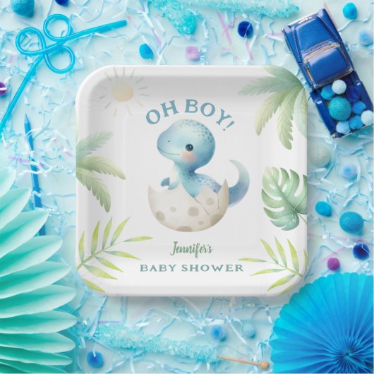 可愛いディノオ男の子の恐竜の赤ちゃんシャワー ペーパープレート (パーティー)