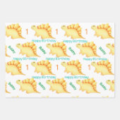 可愛いディノボーイズ恐竜パーソナライズ一次誕生日 ラッピングペーパーシート (正面3)