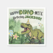 可愛いディノマイトキッズネーム恐竜の誕生日パーティー スタンダードカクテルナプキン (正面)