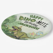 可愛いディノマイトキッズネーム恐竜の誕生日パーティー ペーパープレート (アングル)