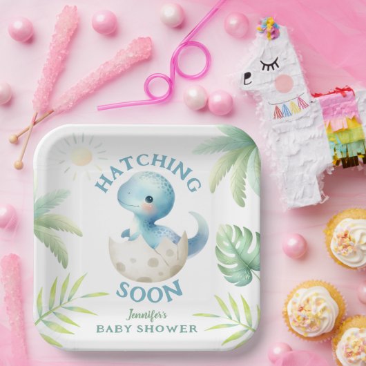 可愛いディノ男の子の恐竜の赤ちゃんシャワー ペーパープレート (パーティー)