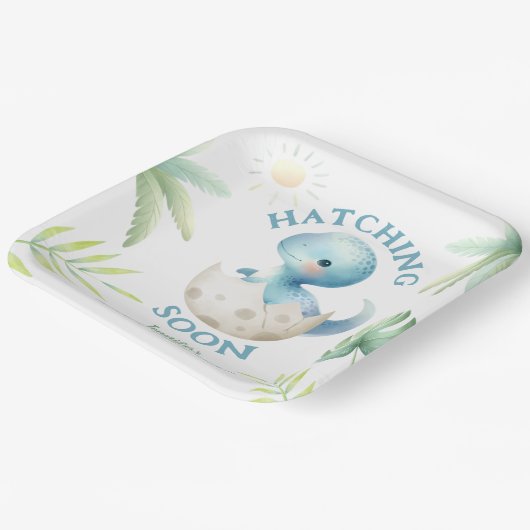 可愛いディノ男の子の恐竜の赤ちゃんシャワー ペーパープレート (傾斜あり)