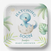 可愛いディノ男の子の恐竜の赤ちゃんシャワー ペーパープレート (正面)