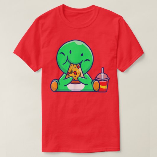 可愛いディノ食べのピザ恐竜Tシャツおもしろい食品 Tシャツ (デザイン正面)