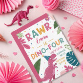 可愛いディノ4ピンク恐竜ガール4歳の誕生日 招待状