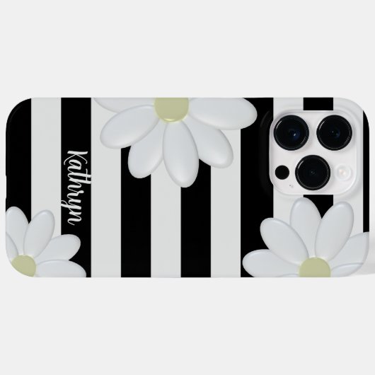 可愛いデイジーフローラ白黒ストライプ Case-Mate iPhoneケース (裏面 (横))