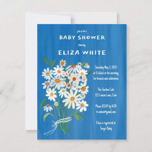 可愛いデイジーブーケ色彩の鮮やか手カスタムベビーシャワー 招待状 (裏面)