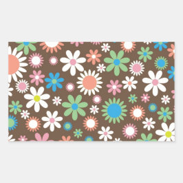 可愛いデイジー花柄 長方形シール