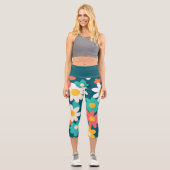 可愛いデイジー花植物文様ガーリー学校 カプリレギンス (正面)