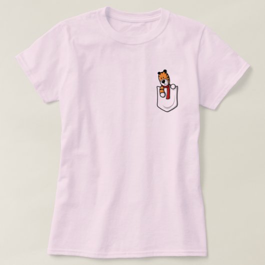 可愛いデザインのポケット仲間のピンク Tシャツ (デザイン正面)