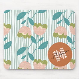 可愛いデザインカラフル柄イニシャルモノグラムブルー マウスパッド