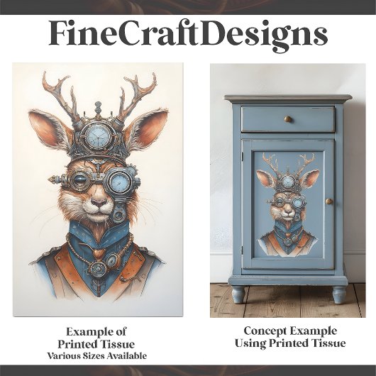 可愛いデジタルスチームパンクトナカイ画像D6デコページ 薄葉紙