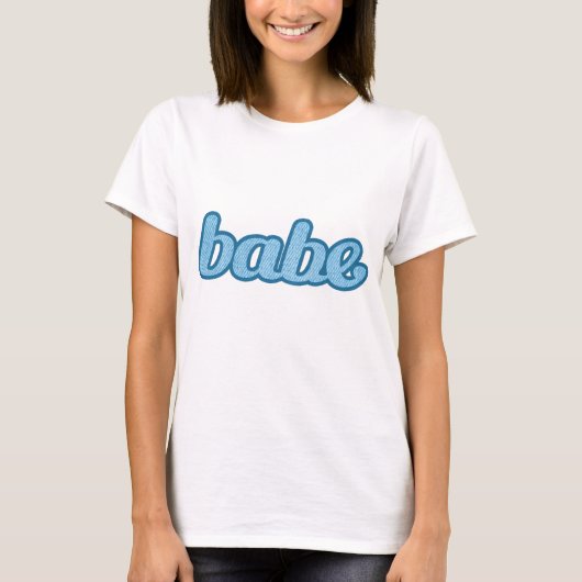 可愛いデニムグラフィックブルーtシャツ「babe」 tシャツ (正面)