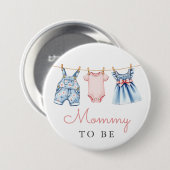 可愛いデニムブルージーンガールモミー 缶バッジ (正面&裏面)