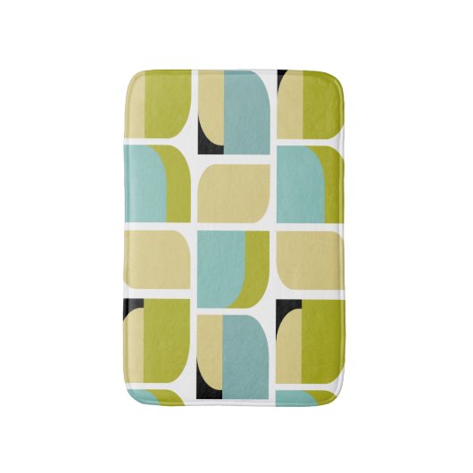 可愛いデンマークモダンイエローとターコイズ幾何学模様 バスマット (正面縦)