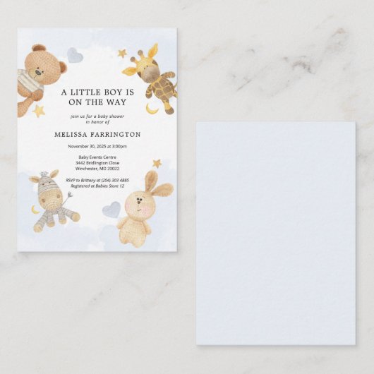 可愛いトイパステルブルーかわいい赤ちゃんシャワー ノートカード (正面/裏面)