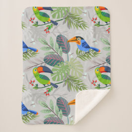 可愛いトゥーカンの鳥、オールバーディパターン、水彩 シェルパブランケット