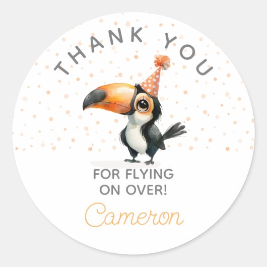 可愛いトゥーカン、オレンジ、キッド誕生祝い ラウンドシール (正面)