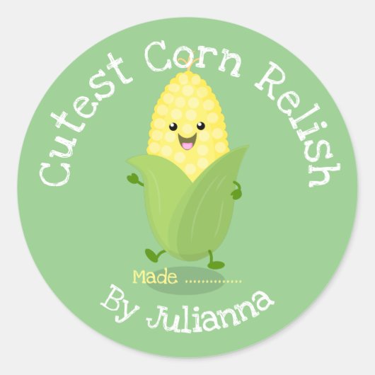 可愛いトウモロコシの風味を保つ漫画のラベル ラウンドシール (正面)