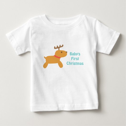 可愛いトナカイと過ごす赤ちゃんの初めてのクリスマス ベビーTシャツ (正面)