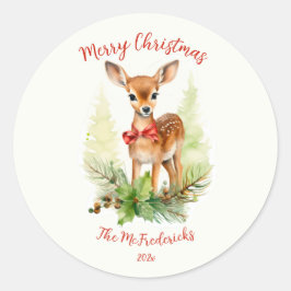 可愛いトナカイのクリスマス ラウンドシール