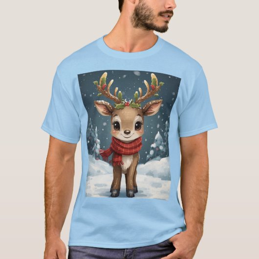 可愛いトナカイのクリスマスTシャツでお祭り気分 Tシャツ (正面)