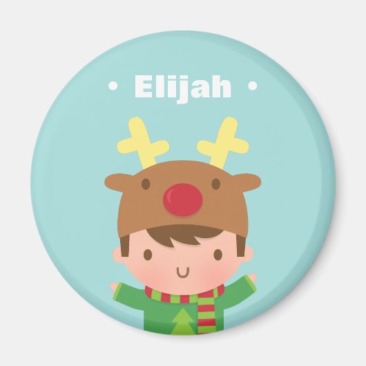 可愛いトナカイの少年 子供のクリスマスの詰め物 マグネット (正面)