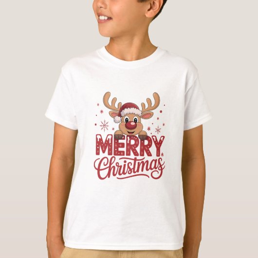 可愛いトナカイ メリークリスマス キッズTシャツ Tシャツ (正面)