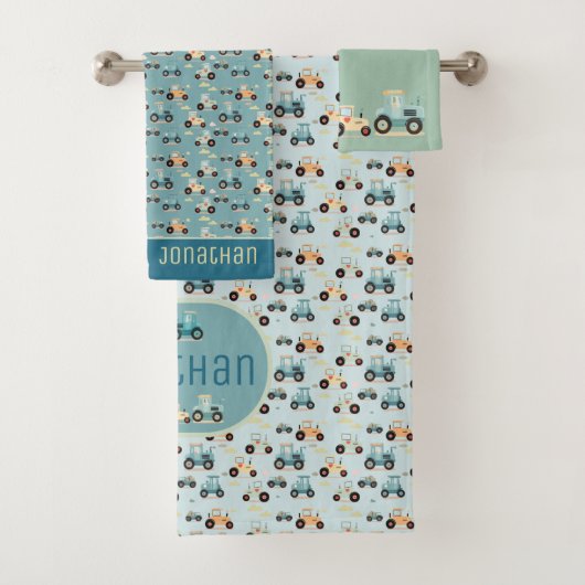可愛いトラクターパターンブルー名車バスタオル バスタオルセット (インサイチュ)