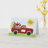 可愛いトラック荷物の愛のハート格言配信 カード (黄色い花)