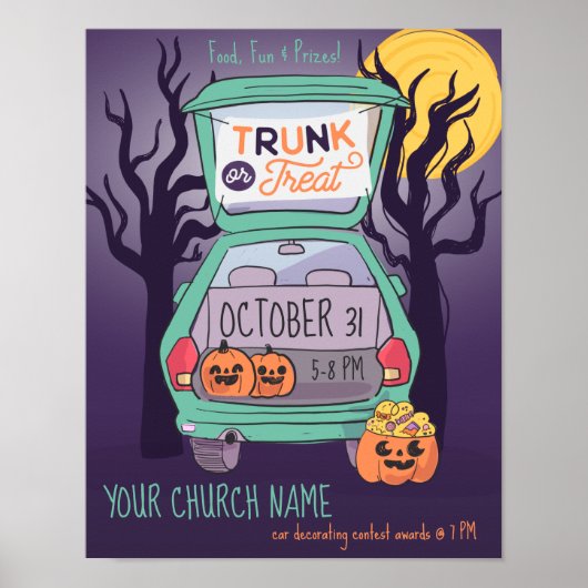 可愛いトランクまたはトリートカスタムのハロウィンポスター ポスター (正面)