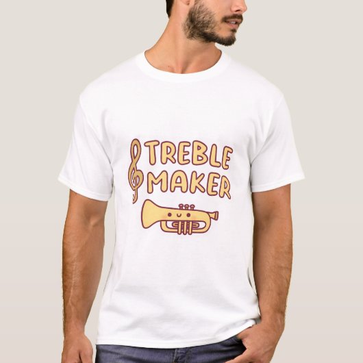可愛いトランペット、トレブルメーカー音楽の駄洒落 Tシャツ (正面)