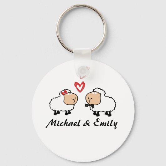 可愛いトレンディーの恋のパーソナライズされた羊 キーホルダー (正面)