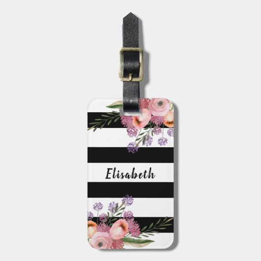 可愛いトレンディーガーリーボホフローラストライプパーソナライズされた ラゲッジタグ (正面縦)