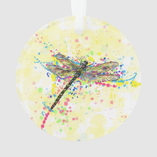 可愛いトレンディーガーリー水彩（ばちゃばちゃ）跳ねるトンボ オーナメント (裏面)