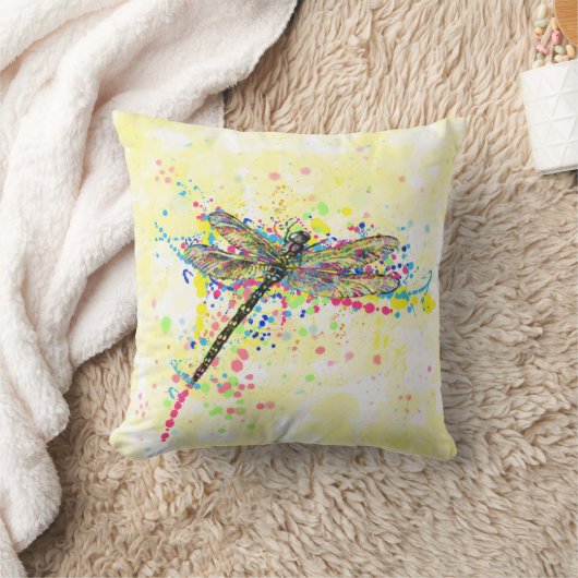 可愛いトレンディーガーリー水彩(ばちゃばちゃ)跳ねるトンボ クッション (ブランケット)