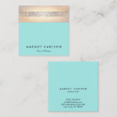 可愛いトレンディーシークインと金ゴールドストライプターコイズ スクエア名刺 (正面/裏面)