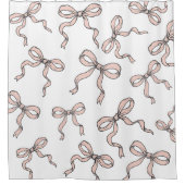 可愛いトレンディーピンクのリボン弓（黒で縁取り） シャワーカーテン (正面)