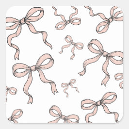 可愛いトレンディーピンクのリボン弓（黒で縁取り） スクエアシール