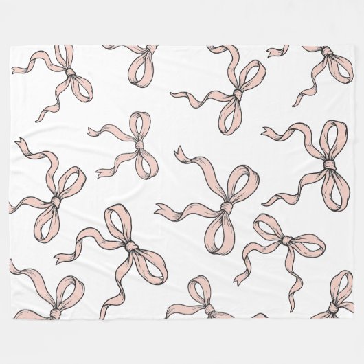 可愛いトレンディーピンクのリボン弓(黒で縁取り) フリースブランケット (正面(横))