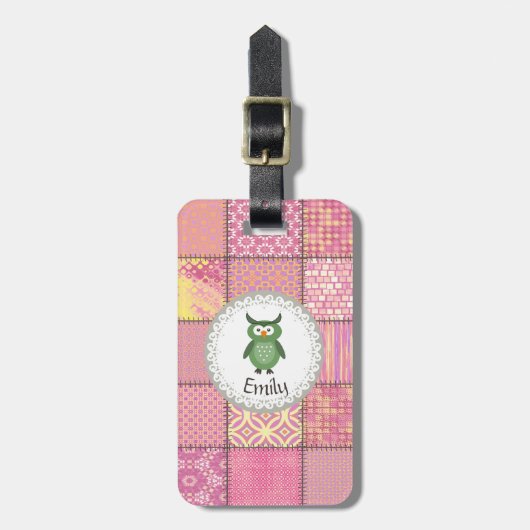 可愛いトレンディーファンシーガーリーフクロウパーソナライズされた ラゲッジタグ (正面縦)
